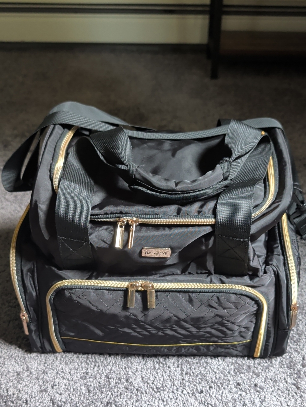 Black Men’s Travel Duffel Bag with Gold Accents -